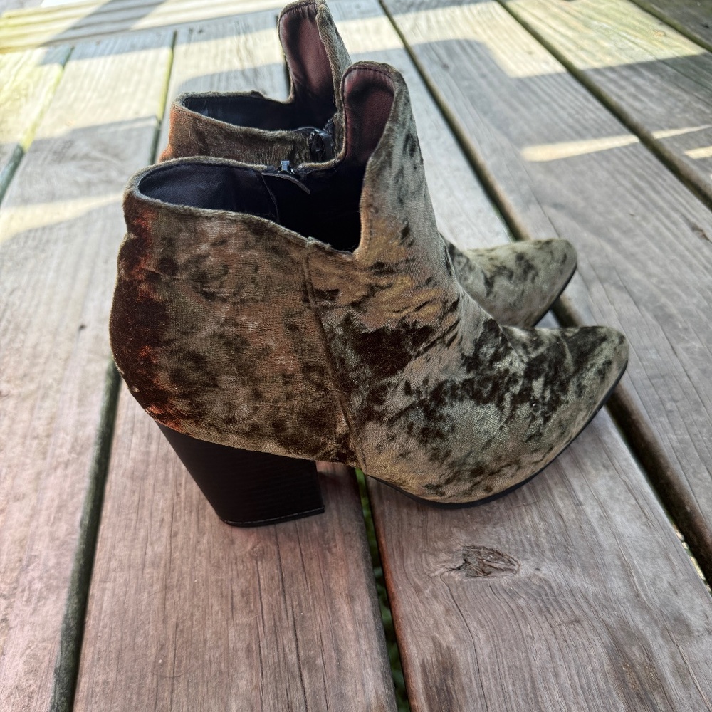Velvety Olive green Ankle Bootie